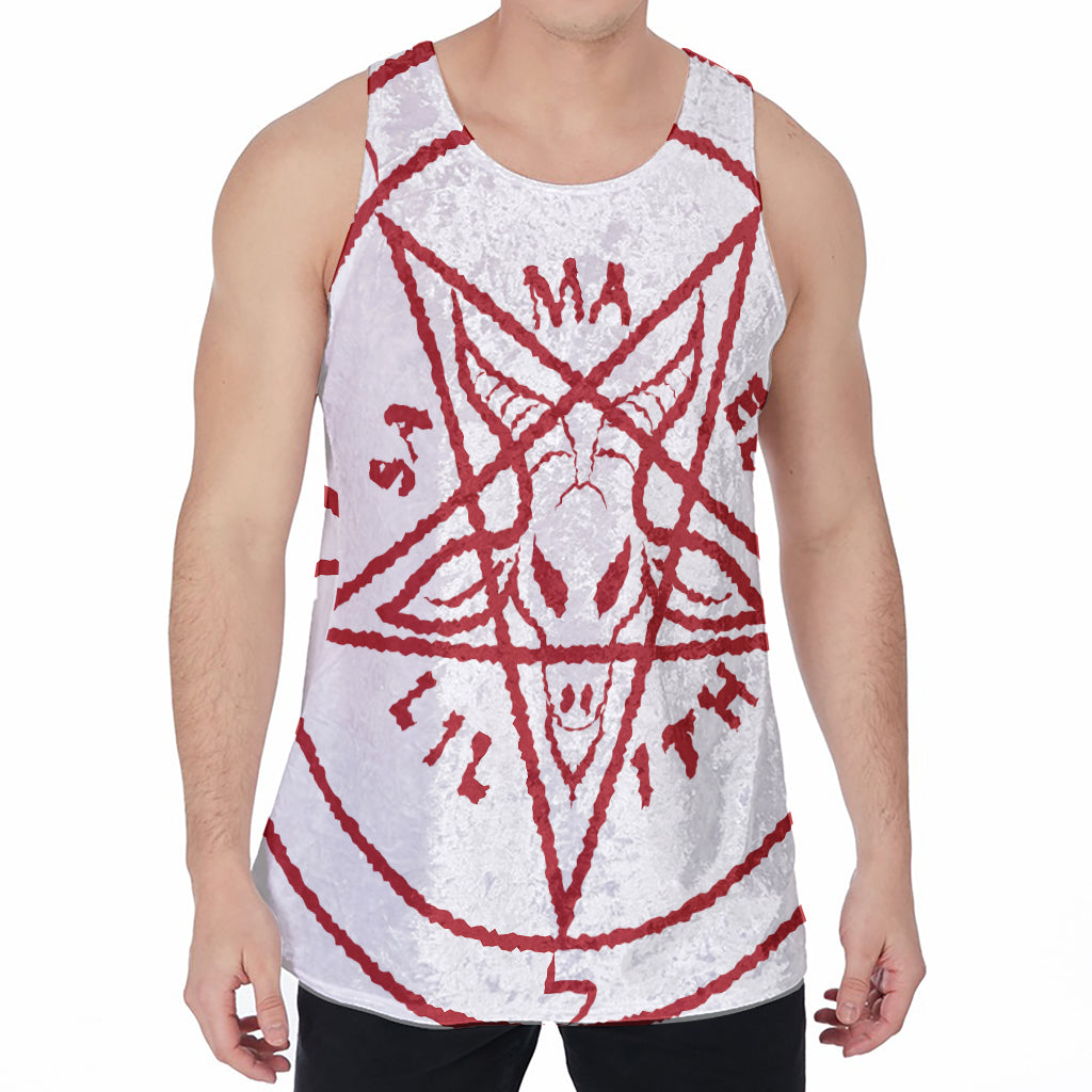 Red Satanic Pentagram Symbol Print Men's Velvet Tank Top