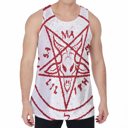 Red Satanic Pentagram Symbol Print Men's Velvet Tank Top