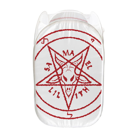 Red Satanic Pentagram Symbol Print Mesh Laundry Hamper