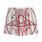 Red Satanic Pentagram Symbol Print Mesh Shorts