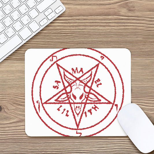 Red Satanic Pentagram Symbol Print Mouse Pad