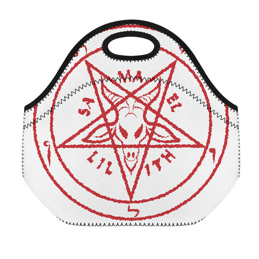 Red Satanic Pentagram Symbol Print Neoprene Lunch Bag
