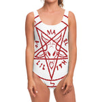 Red Satanic Pentagram Symbol Print One Piece Swimsuit