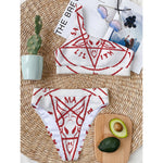 Red Satanic Pentagram Symbol Print One Shoulder Bikini Top