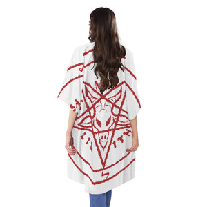 Red Satanic Pentagram Symbol Print Open Front Beach Cover Up