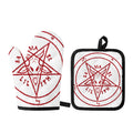 Red Satanic Pentagram Symbol Print Oven Mitt And Pot Holder Set