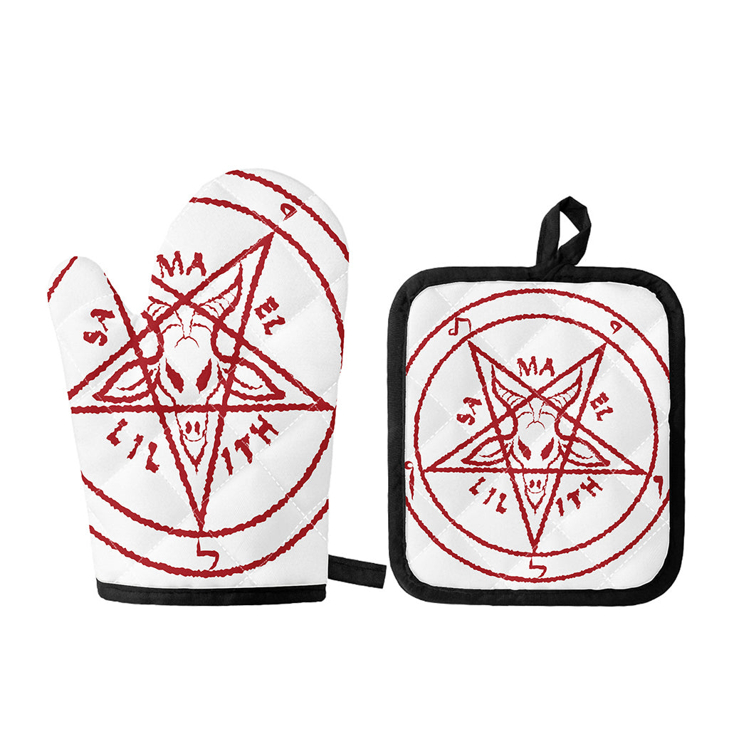 Red Satanic Pentagram Symbol Print Oven Mitt And Pot Holder Set