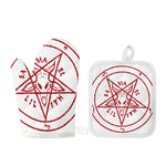 Red Satanic Pentagram Symbol Print Oven Mitt And Pot Holder Set