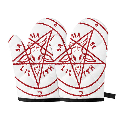 Red Satanic Pentagram Symbol Print Oven Mitts