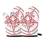 Red Satanic Pentagram Symbol Print Oven Mitts