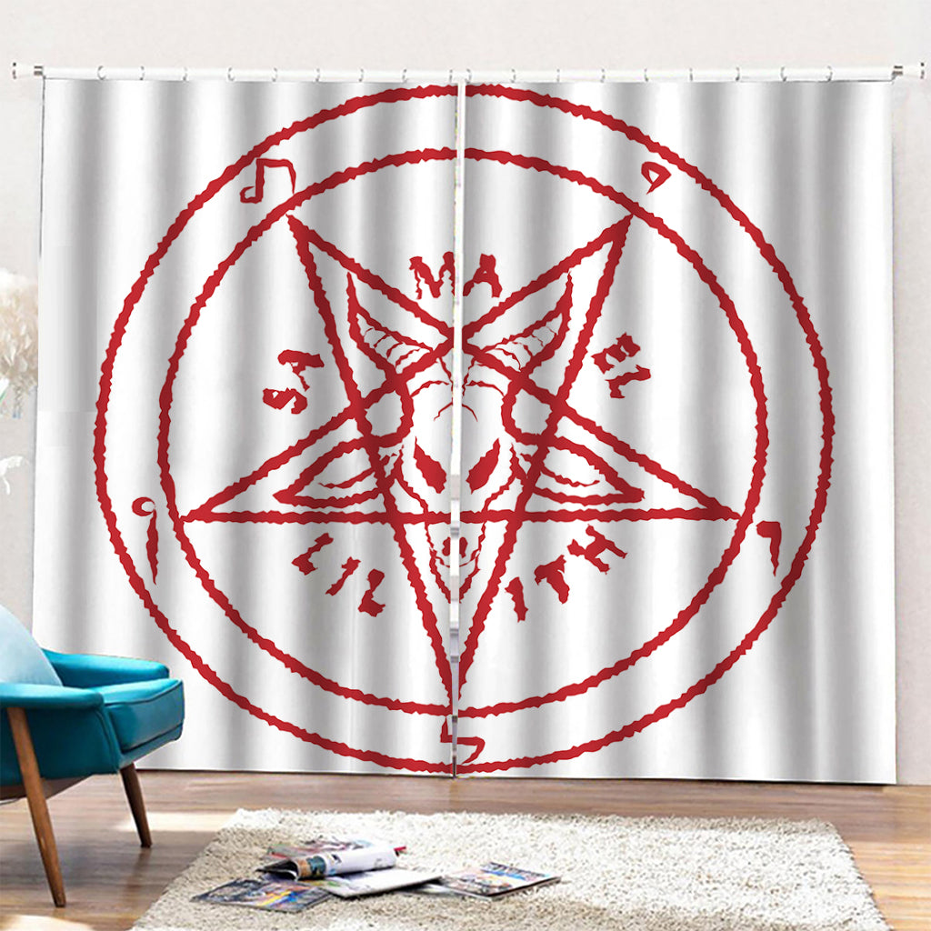 Red Satanic Pentagram Symbol Print Pencil Pleat Curtains