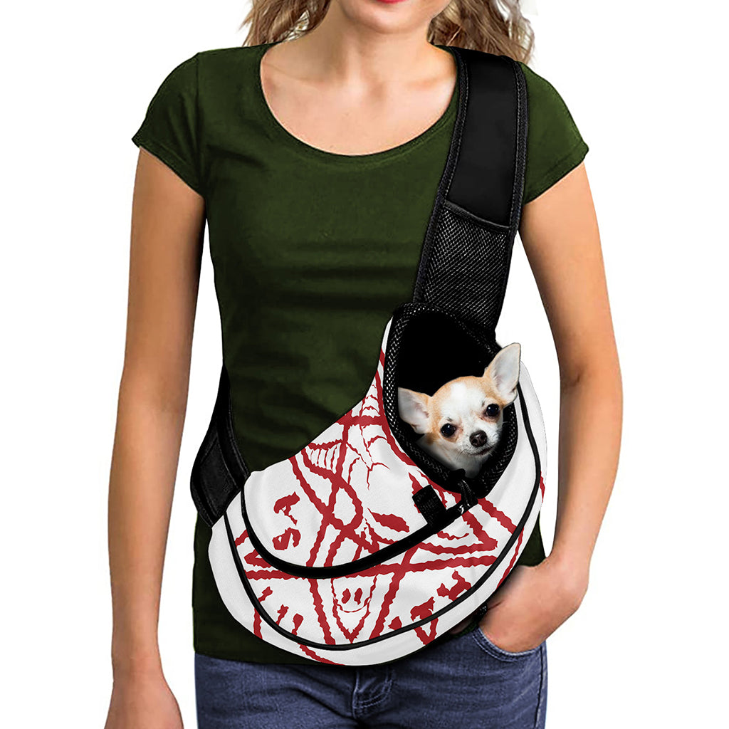 Red Satanic Pentagram Symbol Print Pet Sling Carrier