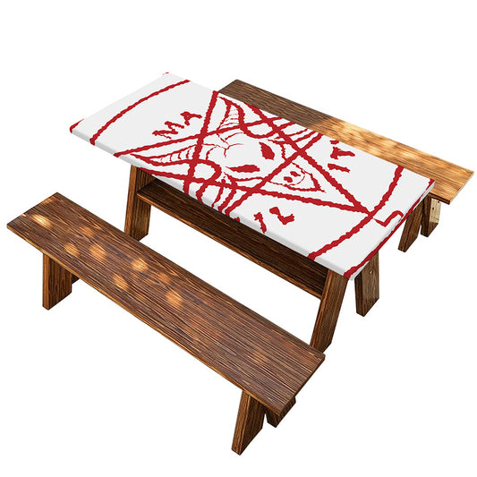 Red Satanic Pentagram Symbol Print Picnic Table Cover