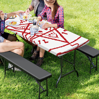 Red Satanic Pentagram Symbol Print Picnic Table Cover