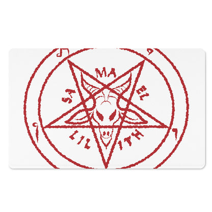 Red Satanic Pentagram Symbol Print Polyester Doormat