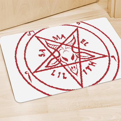 Red Satanic Pentagram Symbol Print Polyester Doormat