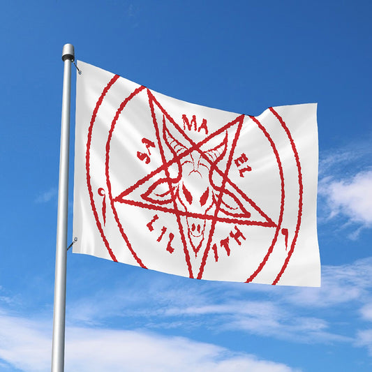 Red Satanic Pentagram Symbol Print Polyester Flag