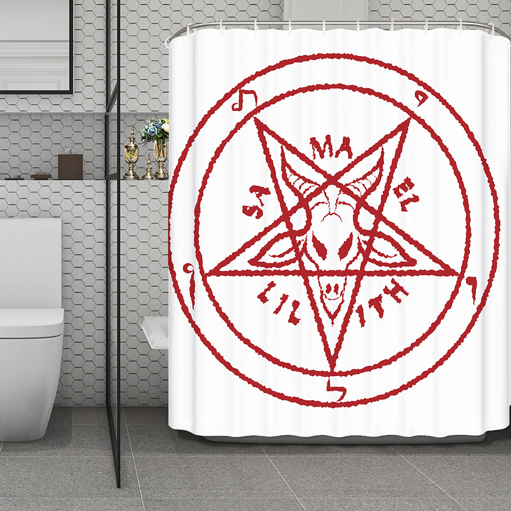 Red Satanic Pentagram Symbol Print Polyester Shower Curtain