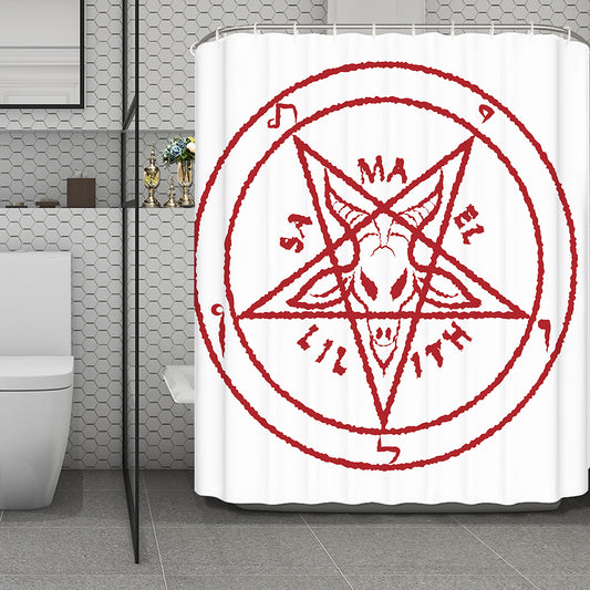 Red Satanic Pentagram Symbol Print Polyester Shower Curtain