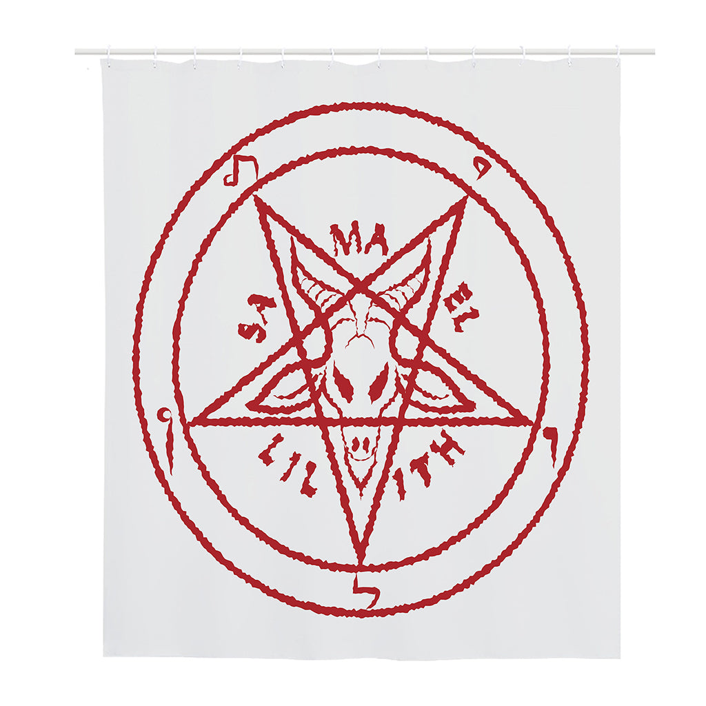 Red Satanic Pentagram Symbol Print Polyester Shower Curtain