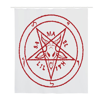 Red Satanic Pentagram Symbol Print Polyester Shower Curtain