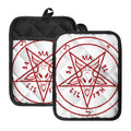 Red Satanic Pentagram Symbol Print Pot Holders With Pocket