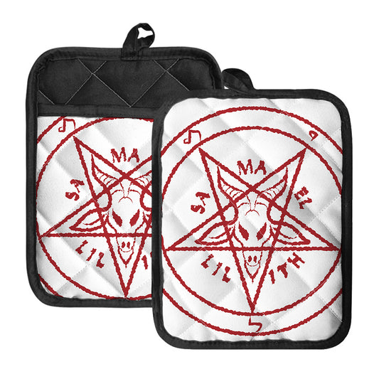 Red Satanic Pentagram Symbol Print Pot Holders With Pocket