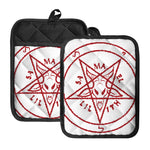 Red Satanic Pentagram Symbol Print Pot Holders With Pocket