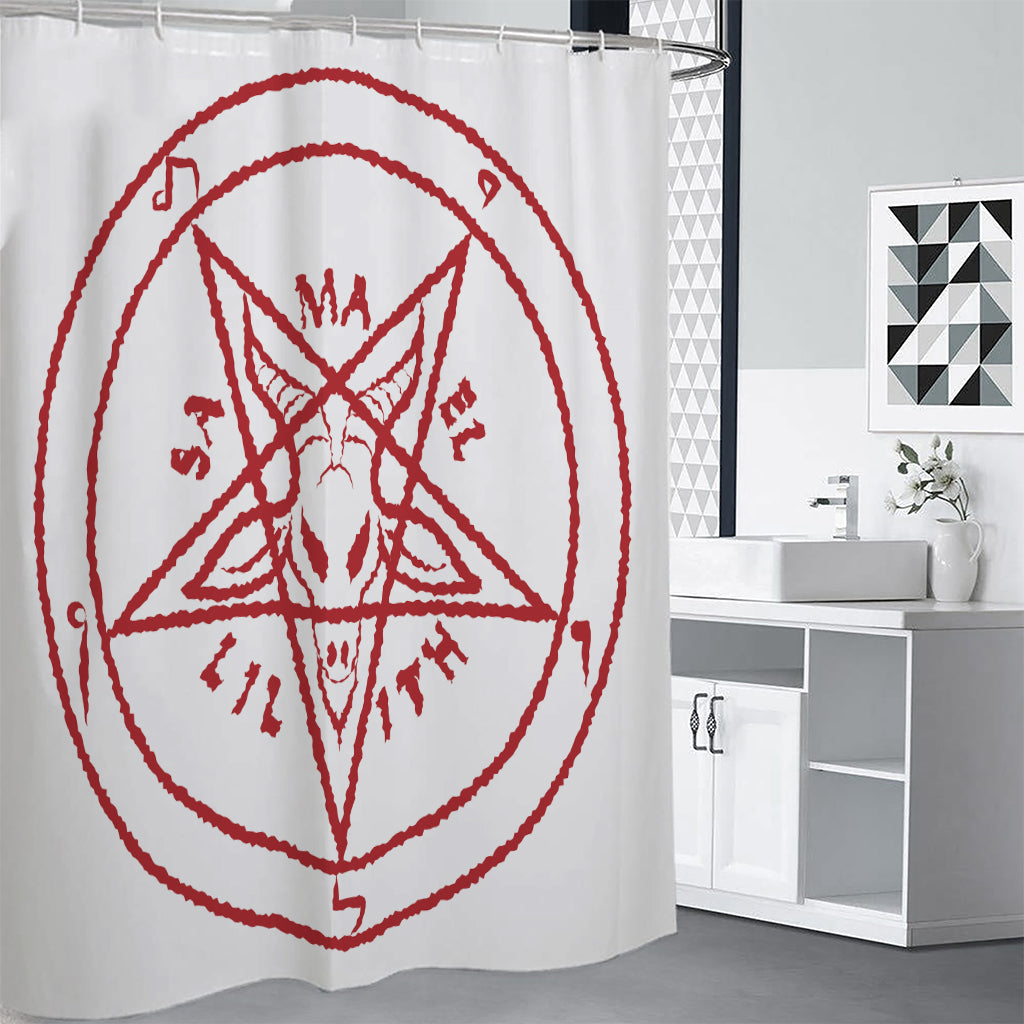 Red Satanic Pentagram Symbol Print Premium Shower Curtain