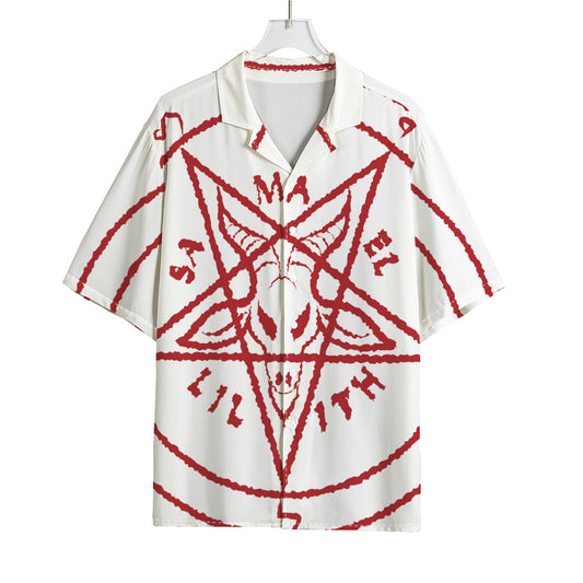Red Satanic Pentagram Symbol Print Rayon Hawaiian Shirt