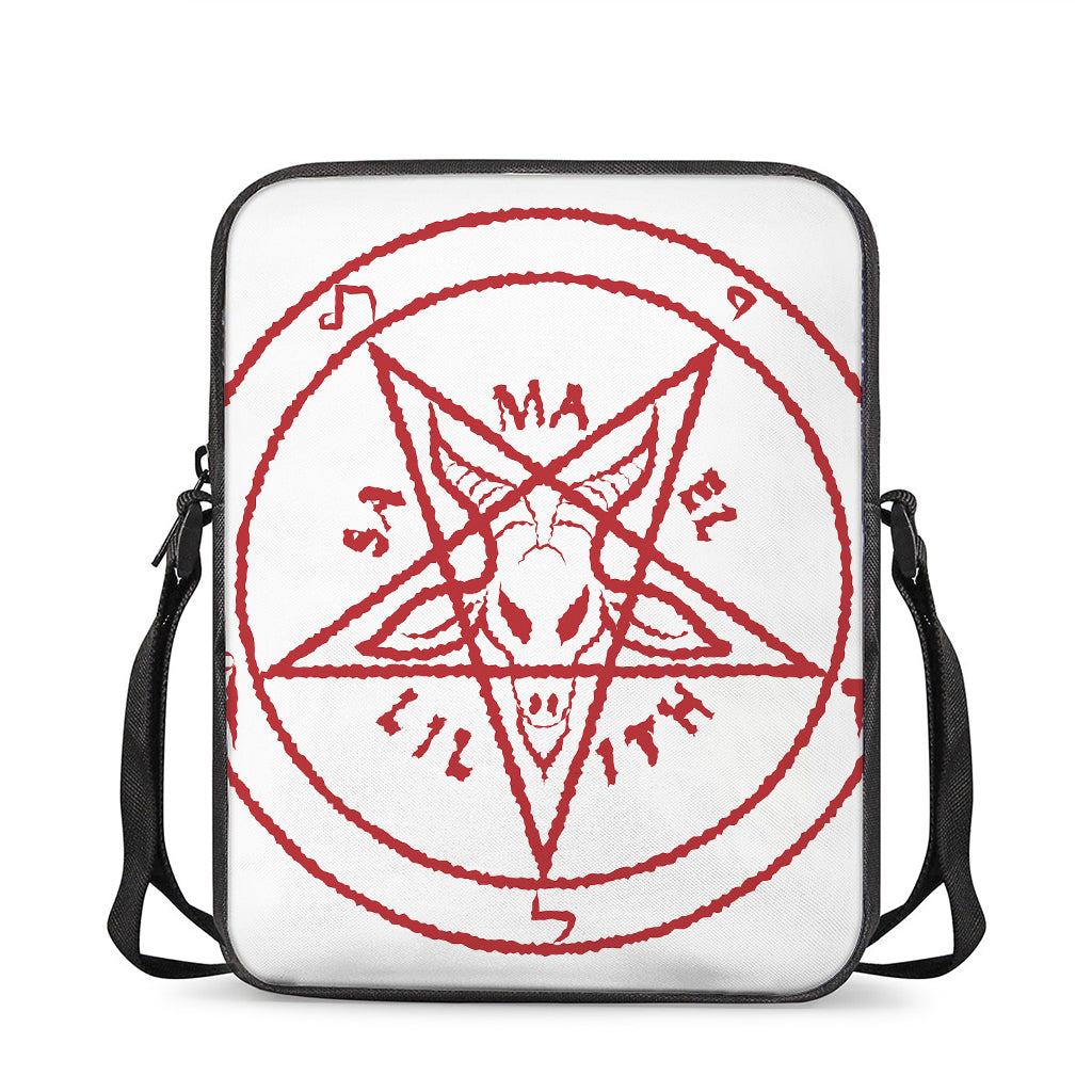 Red Satanic Pentagram Symbol Print Rectangular Crossbody Bag