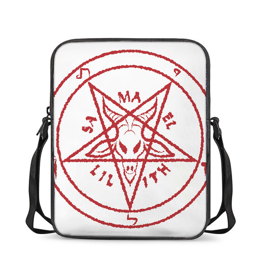Red Satanic Pentagram Symbol Print Rectangular Crossbody Bag