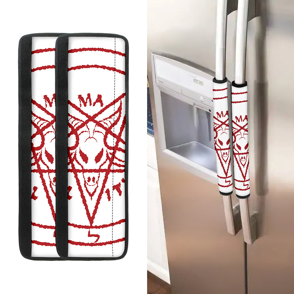 Red Satanic Pentagram Symbol Print Refrigerator Handle Covers