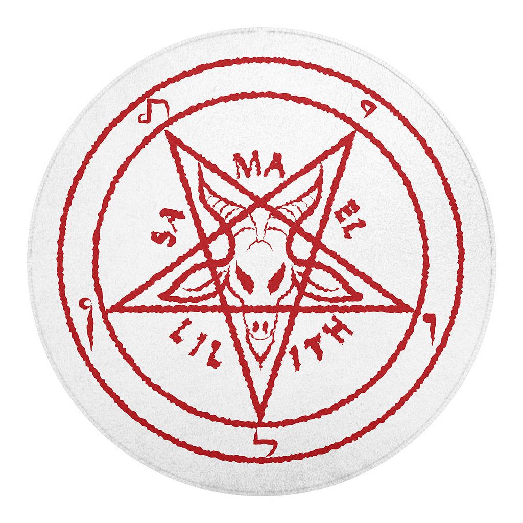 Red Satanic Pentagram Symbol Print Round Blanket