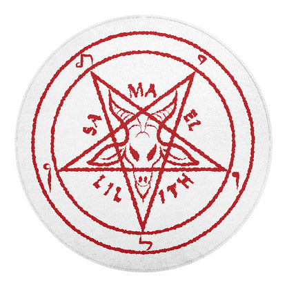 Red Satanic Pentagram Symbol Print Round Blanket