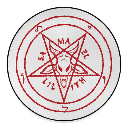 Red Satanic Pentagram Symbol Print Round Floor Mat