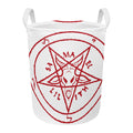Red Satanic Pentagram Symbol Print Round Laundry Basket