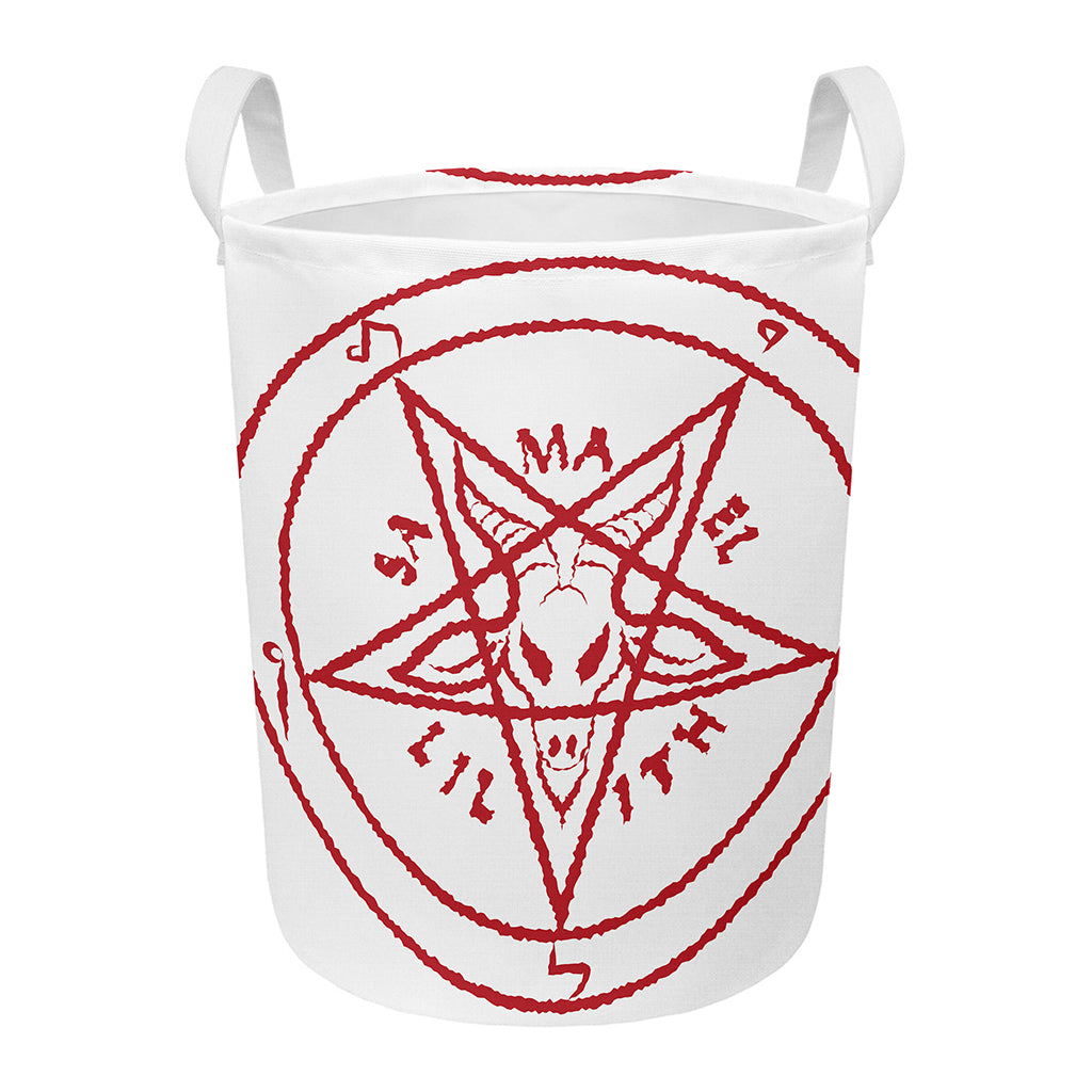 Red Satanic Pentagram Symbol Print Round Laundry Basket