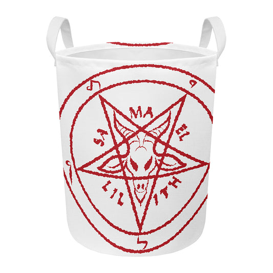 Red Satanic Pentagram Symbol Print Round Laundry Basket