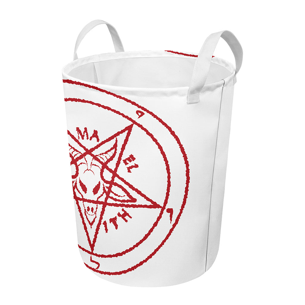 Red Satanic Pentagram Symbol Print Round Laundry Basket