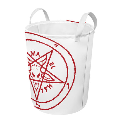 Red Satanic Pentagram Symbol Print Round Laundry Basket