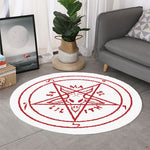 Red Satanic Pentagram Symbol Print Round Rug