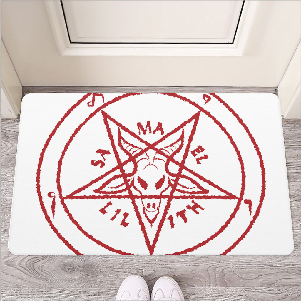 Red Satanic Pentagram Symbol Print Rubber Doormat