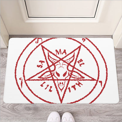 Red Satanic Pentagram Symbol Print Rubber Doormat