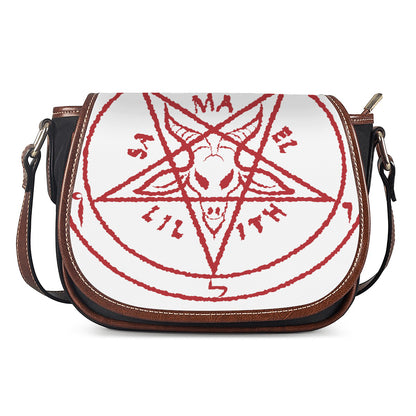 Red Satanic Pentagram Symbol Print Saddle Bag