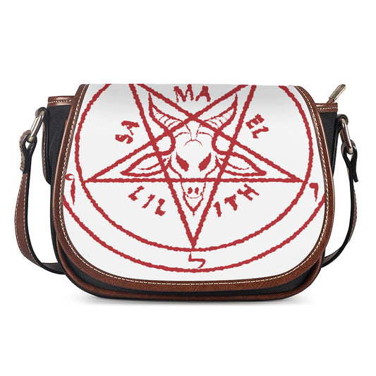 Red Satanic Pentagram Symbol Print Saddle Bag