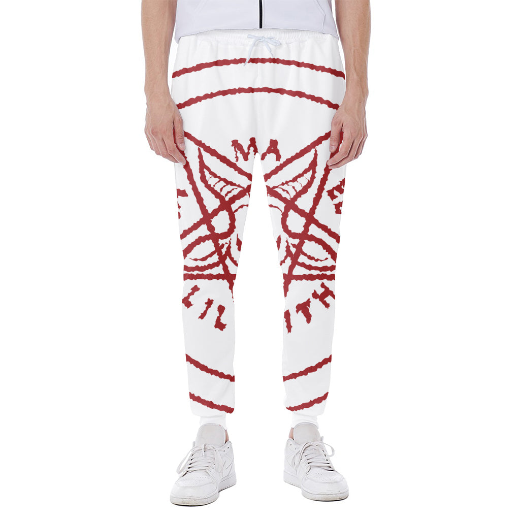Red Satanic Pentagram Symbol Print Scuba Joggers