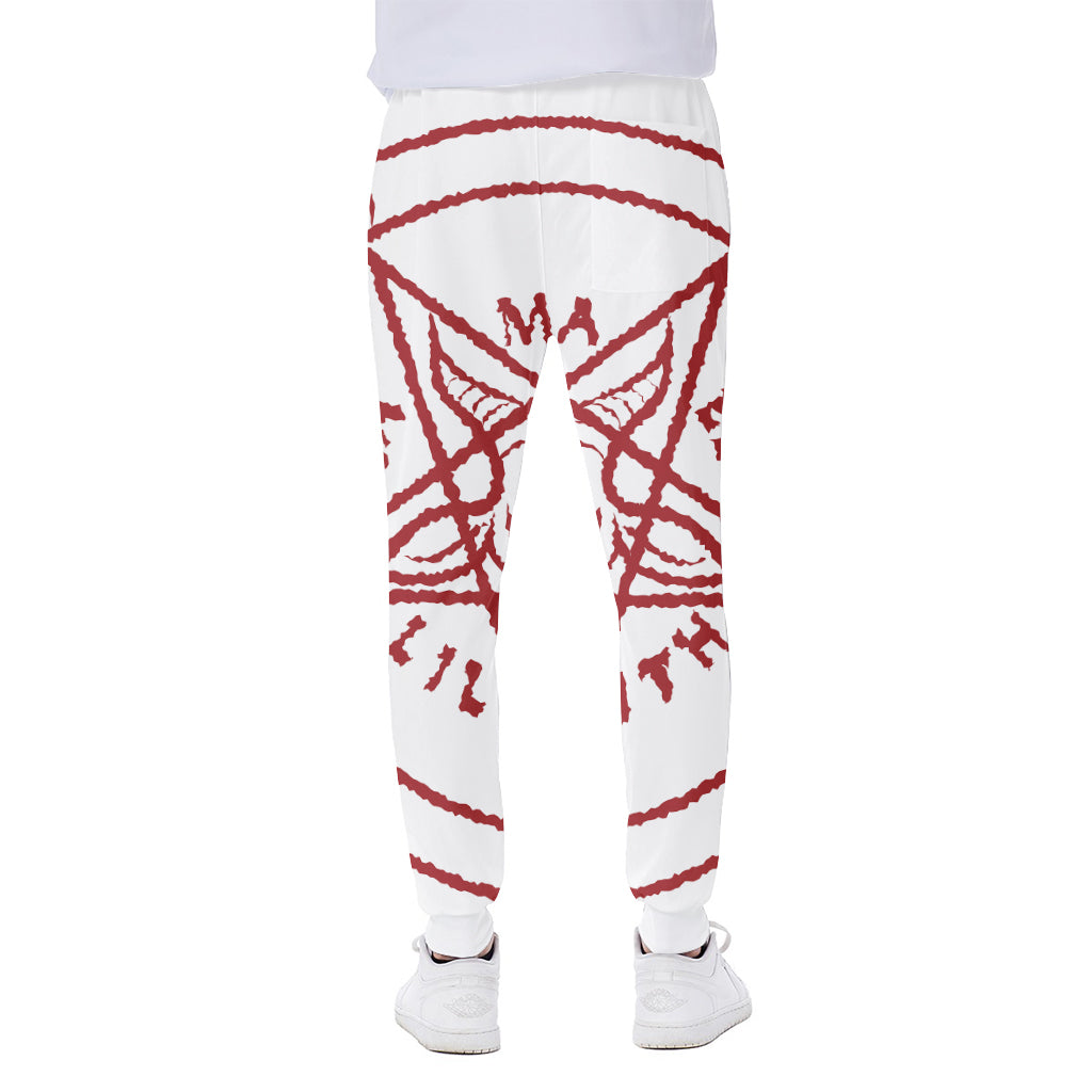 Red Satanic Pentagram Symbol Print Scuba Joggers