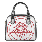 Red Satanic Pentagram Symbol Print Shoulder Handbag