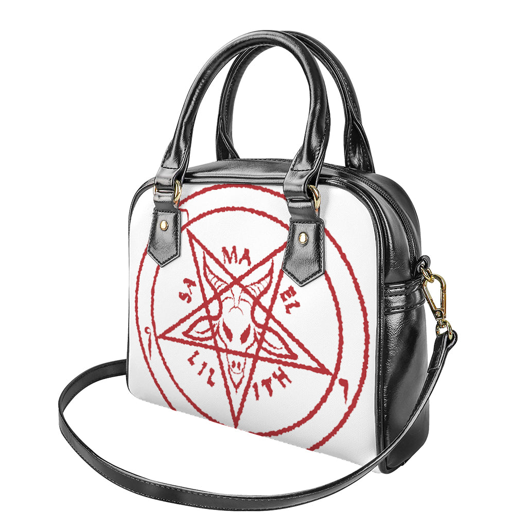 Red Satanic Pentagram Symbol Print Shoulder Handbag